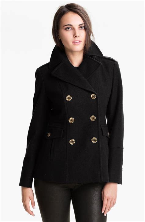 michael kors women's double breasted peacoat|michael kors wool blend peacoat.